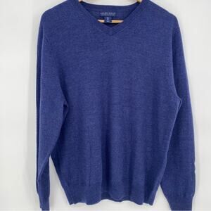 Allen Solly Men’s 100% Extra‎ Fine Merino Wool Blue  V-Neck Sweater Sz Large